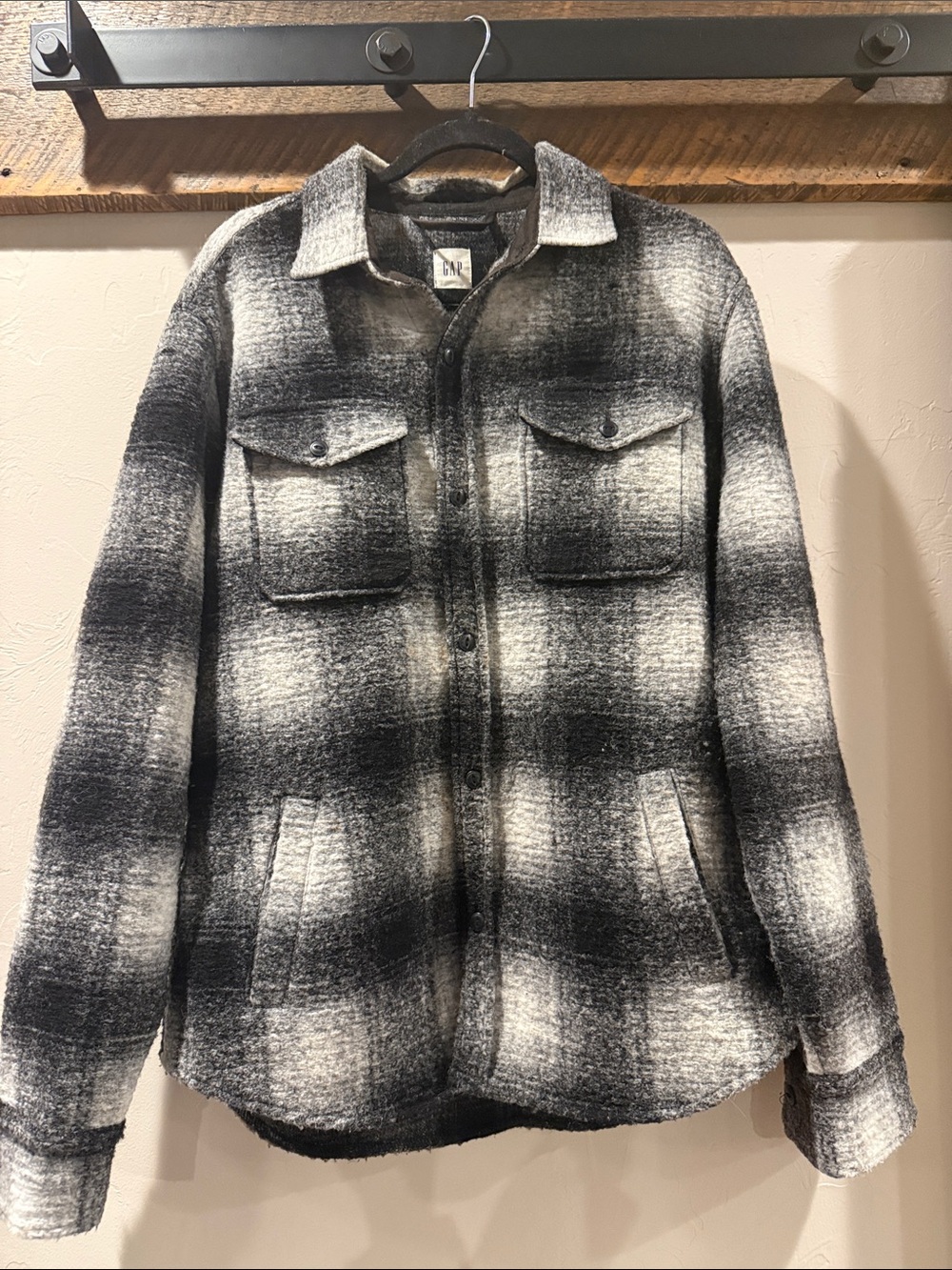GAP Darling Black & White & Grey Plaid Wool-Blend Shacket